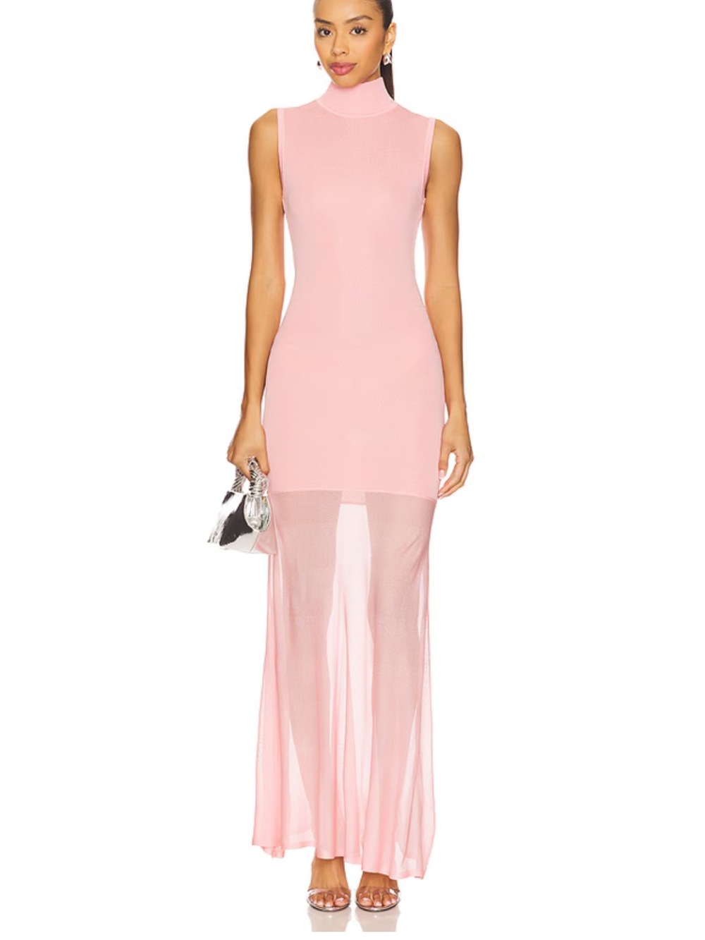 Seroya Amine Knit Sleeveless Mesh Hem Maxi Dress in coral blush NWT